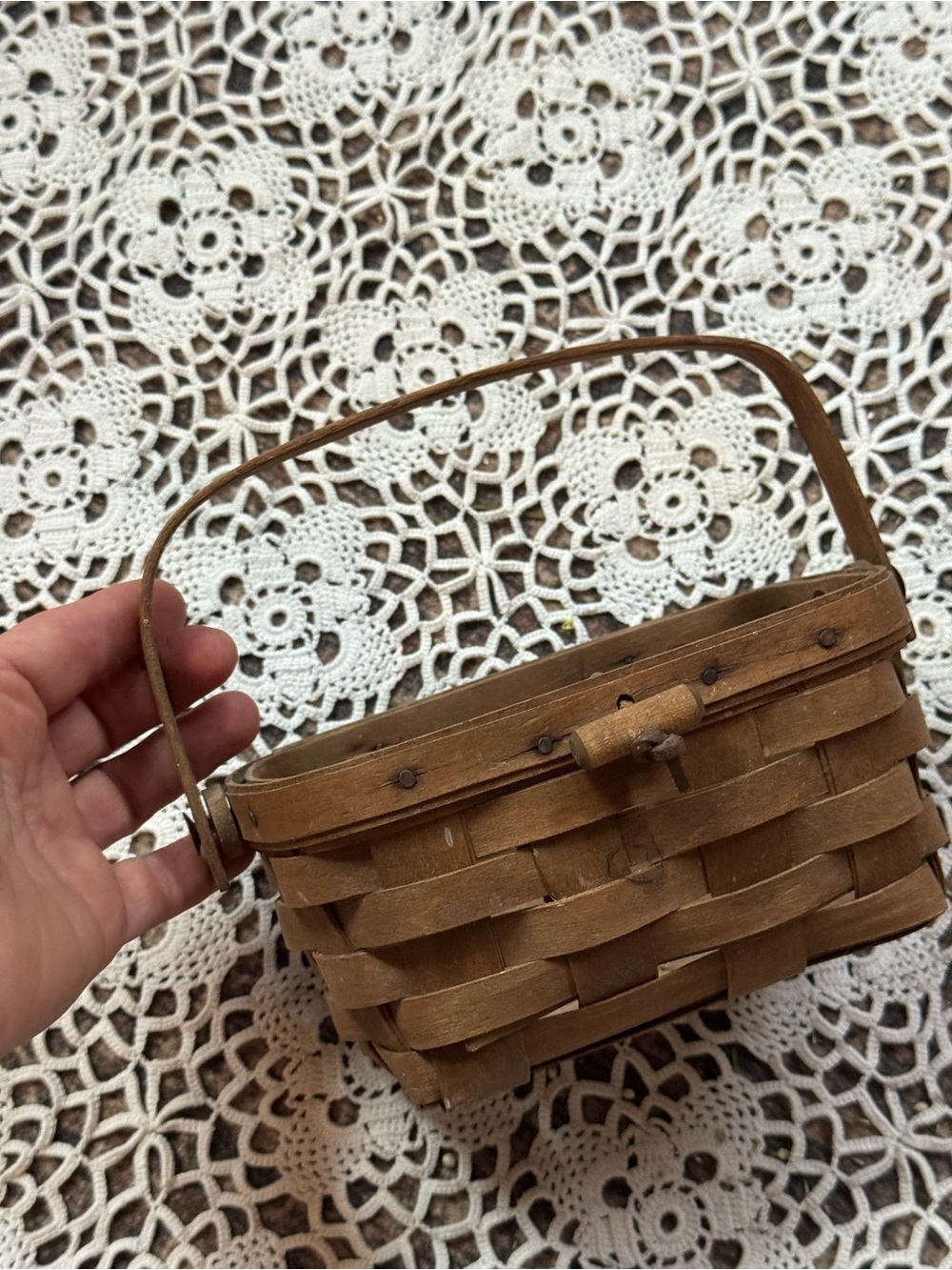 Vintage Longaberger Small Handwoven Basket 1985 Wood Handle